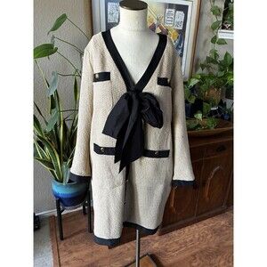 Tuckernuck Pomander Place Cream Black Coco Tweed Bow Dress Size XL Twee Classic